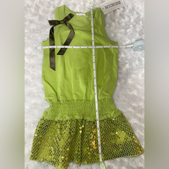 Microbe Italian Brand Girls Sleeveless Ruched Waist Green Sequin Dress - Picture 4 of 9